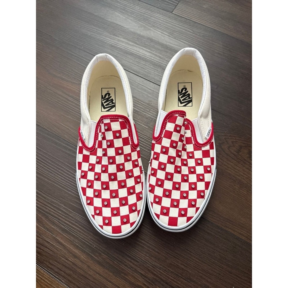 Red & White Rhinestone Checkered Vans